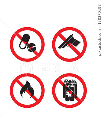 Dangerous and Illegal Prohibition sign icons stock illustration 128370198