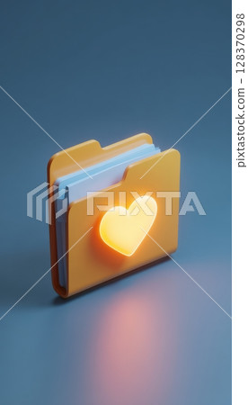 3D Life Insurance Folder Icon with Glowing Heart on Matte Background 128370298
