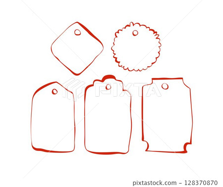 Minimal gift tags set with blank red shapes in hand-drawn style for packaging and design Minimal gift tags set with blank red shapes in hand-drawn style for packaging and design 128370870