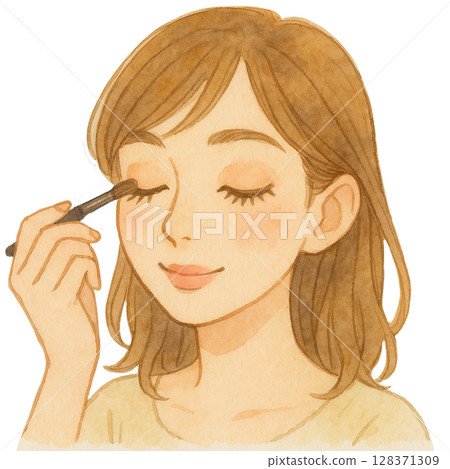 化妝眼妝女人水彩插畫 128371309