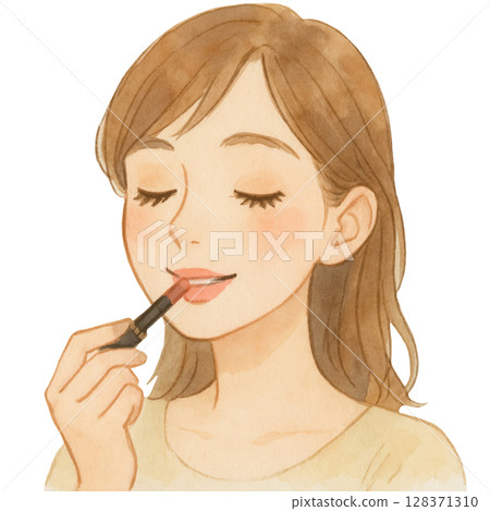 化妝唇女人水彩插畫 128371310