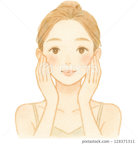 女人做皮膚護理水彩插圖（透明背景） 128371311