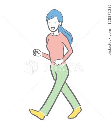 一位年輕女子大步走的彩色插圖 128371352