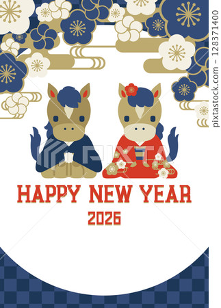 2026年馬年新年賀卡明信片模板 128371400