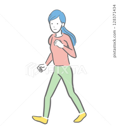Color illustration of a woman running 128371434