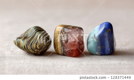 放置在白布上的天然石頭 AI 圖像 128371449