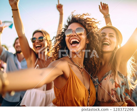 Young people enjoying an outdoor festival 128372266
