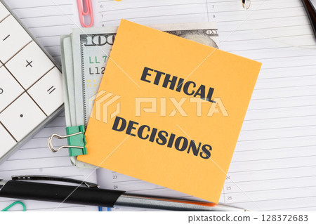 A conceptual phrase on the topic of ETHICAL DECISIONS business. AI ethics or AI Law concept. 128372683