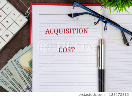 A conceptual phrase on the topic of ACQUISITION COST business. Business concept 128372813