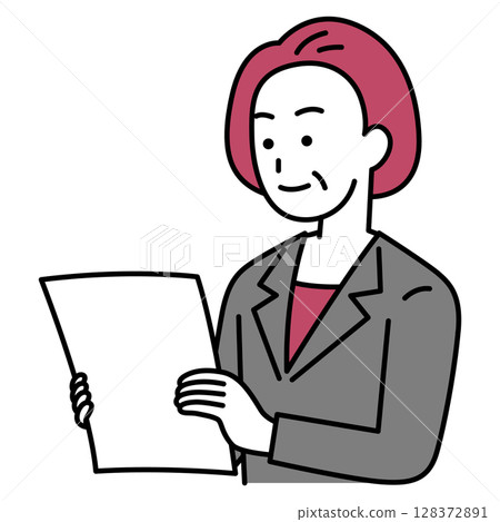 一位穿著西裝的中年婦女正在查看文件 128372891