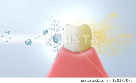 牙齒美白護理3DCG插圖泡沫,可去除黃斑部和污漬 牙齒美白護理3DCG插圖泡沫,可去除黃斑部和污漬 128373073