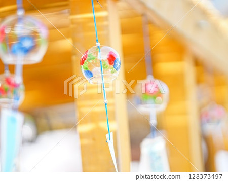 Beautiful scenery of Hokkaido Biei Shrine in summer Wind chime scenery 128373497