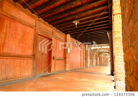 Old wooden building corridor Old wooden building corridor 128373566