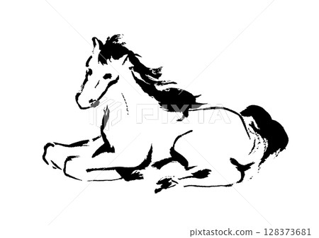 New Year's card design: Hand-drawn Japanese-style brush illustration of a running horse 128373681