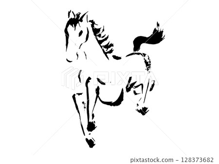 新年賀卡設計：手繪日式奔馬插畫 128373682