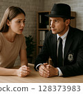 Young woman consulting a detective 128373983