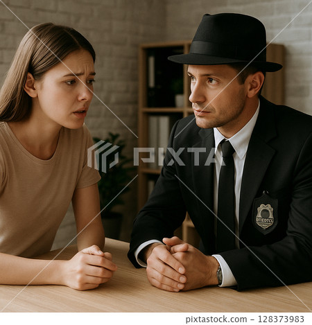 Young woman consulting a detective 128373983