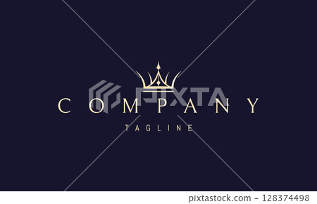 A vector golden logo featuring an abstract image a stylized royal crown with sharp, clean lines, representing power, elegance, and authority. 128374498