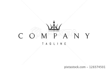 A vector logo featuring an abstract image a stylized royal crown with sharp, clean lines, representing power, elegance, and authority. 128374501