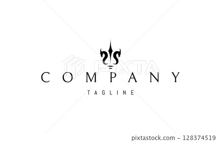 A vector logo image a stylized trident with seahorse heads forming its prongs, blending marine symbolism with mythological elements. 128374519
