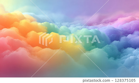 Colorful gradient cloud backdrop for pride month with soft pastel hues blending beautifully in sky creating calm and uplifting atmosphere 128375105