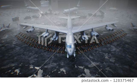 Military american base. American battle heavy bomber. 3d rendering. Military american base. American battle heavy bomber. 3d rendering. 128375467