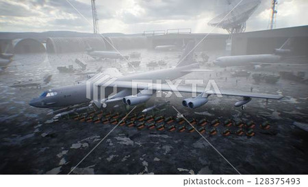 Military american base. American battle heavy bomber. 3d rendering. Military american base. American battle heavy bomber. 3d rendering. 128375493