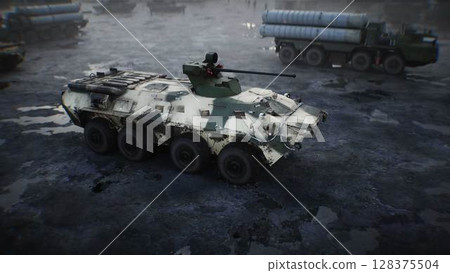 Military russian base. Russian battle armored infantry vehicle. 3d rendering. 128375504