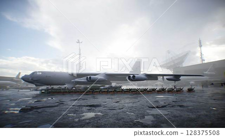 Military american base. American battle heavy bomber. 3d rendering. Military american base. American battle heavy bomber. 3d rendering. 128375508