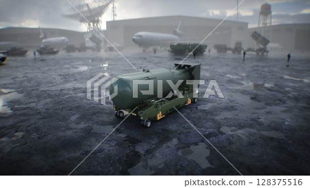 Military base. battle nuclear aerial bomb. 3d rendering. Military base. battle nuclear aerial bomb. 3d rendering. 128375516