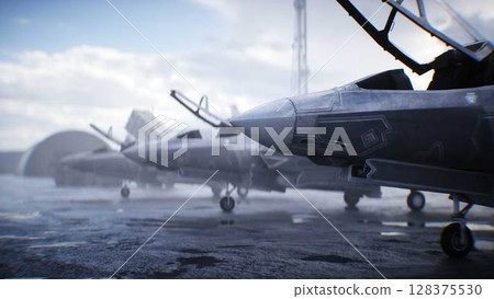 Military american base. American fighter jet. 3d rendering. Military american base. American fighter jet. 3d rendering. 128375530