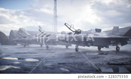 Military american base. American fighter jet. 3d rendering. Military american base. American fighter jet. 3d rendering. 128375550