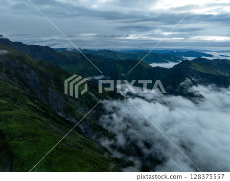 Aerial view of beautiful high altitude grassland mountain landscape 128375557