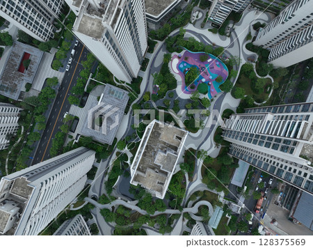 Aerial view of Tianfu New Area landscape in Chengdu city, China 128375569