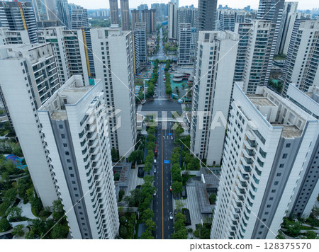 Aerial view of landscape at night in chengdu city,China 128375570