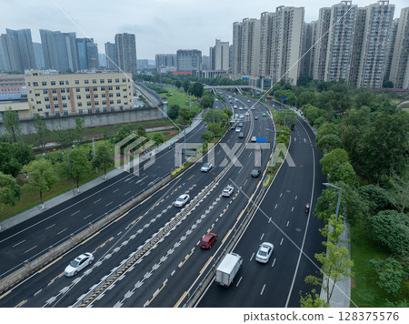 Aerial view of landscape in Chengdu city, China 128375576