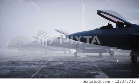 Military american base. American fighter jet. 3d rendering. Military american base. American fighter jet. 3d rendering. 128375716