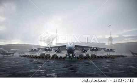 Military american base. American battle heavy bomber. 3d rendering. Military american base. American battle heavy bomber. 3d rendering. 128375718