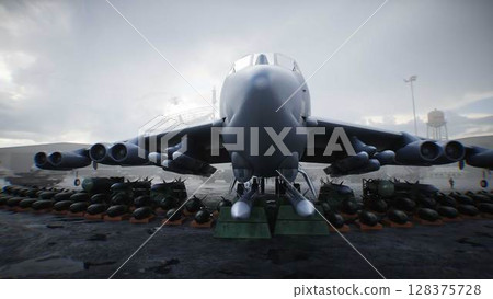 Military american base. American battle heavy bomber. 3d rendering. Military american base. American battle heavy bomber. 3d rendering. 128375728