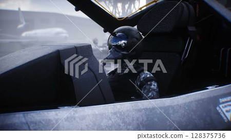 Military american pilot. American fighter jet. 3d rendering. Military american pilot. American fighter jet. 3d rendering. 128375736