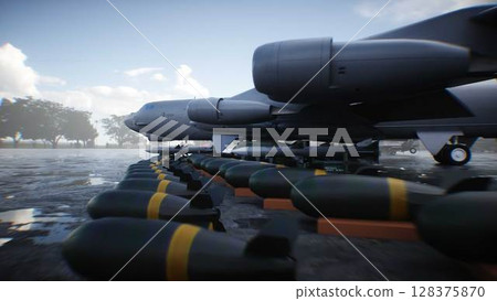 Military american base. American battle heavy bomber. 3d rendering. Military american base. American battle heavy bomber. 3d rendering. 128375870