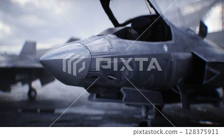 Military american base. American fighter jet. 3d rendering. Military american base. American fighter jet. 3d rendering. 128375911