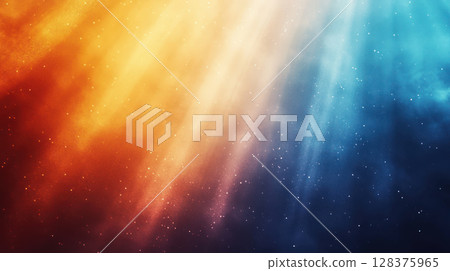 vibrant gradient background with warm orange and cool blue tones blending seamlessly, illuminated by soft light rays 128375965