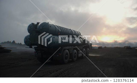 Russian air defense system. Military base.3d rendering. Russian air defense system. Military base.3d rendering. 128376114