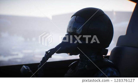 Military american pilot. American fighter jet. 3d rendering. Military american pilot. American fighter jet. 3d rendering. 128376127