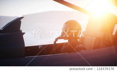 Military american pilot. American fighter jet. 3d rendering. Military american pilot. American fighter jet. 3d rendering. 128376176