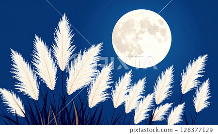 Background illustration of Japanese pampas grass and the moon Background illustration of Japanese pampas grass and the moon 128377129