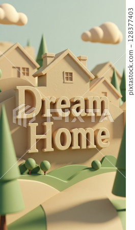 Dream home concept with cozy houses and natural landscape design Dream home concept with cozy houses and natural landscape design 128377403