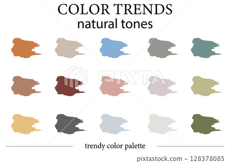 Natural tones color palette. 15 complimentary colors. Trendy color collection. Natural tones color palette. 15 complimentary colors. Trendy color collection. 128378085