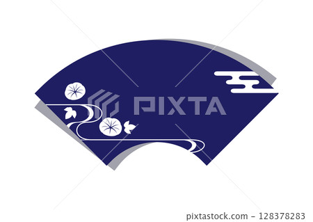 Japanese-style fan-shaped frame with morning glory pattern (summer, navy blue) 128378283